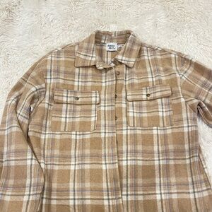 tan brown / blue plaid oversized flannel